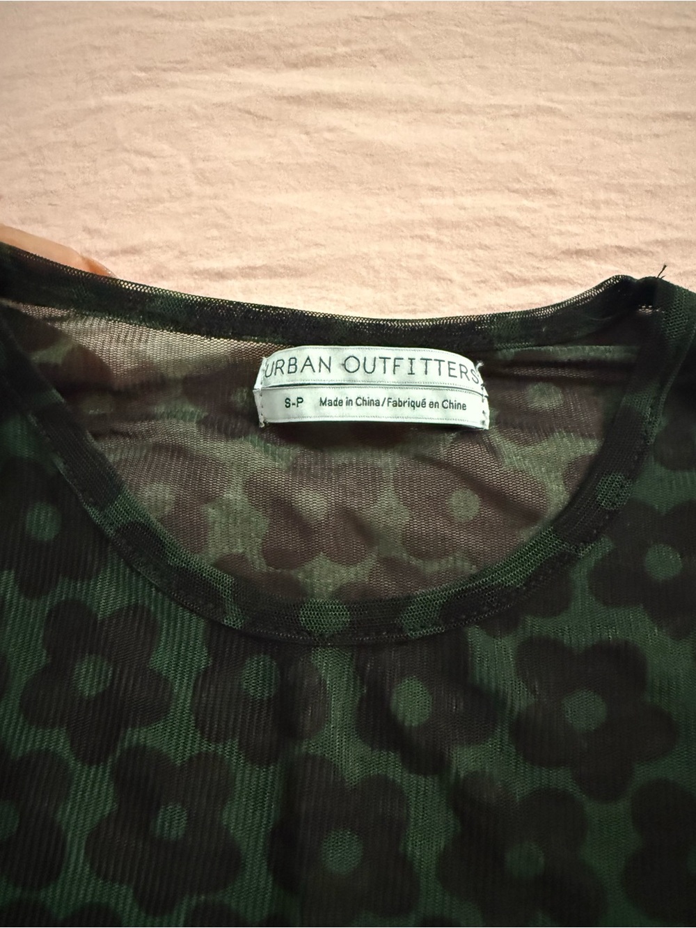 Urban Outfitters Green and Black Floral Mesh Top - Picture 2 of 3